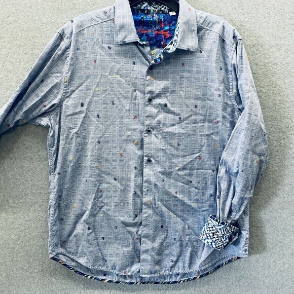 Robert Graham Dress Shirt Mens XL Classic Fit Button Up Paisley Plaid Flip Cuff - Picture 1 of 10